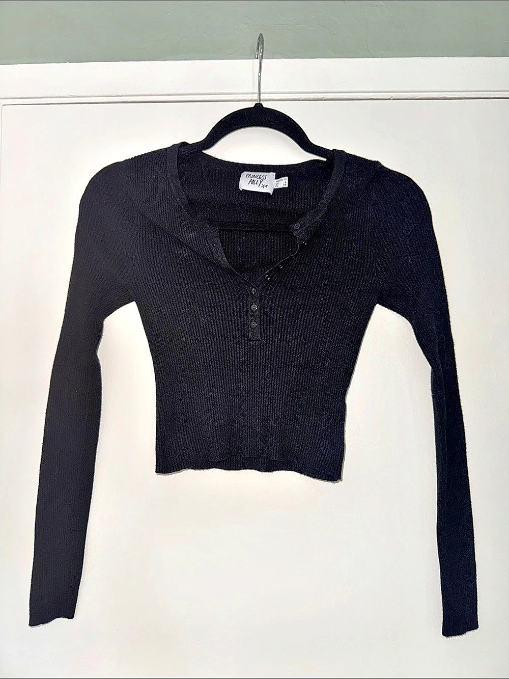 Princess Polly Long Sleeve Cropped Top in Black Size XS (6) Like New